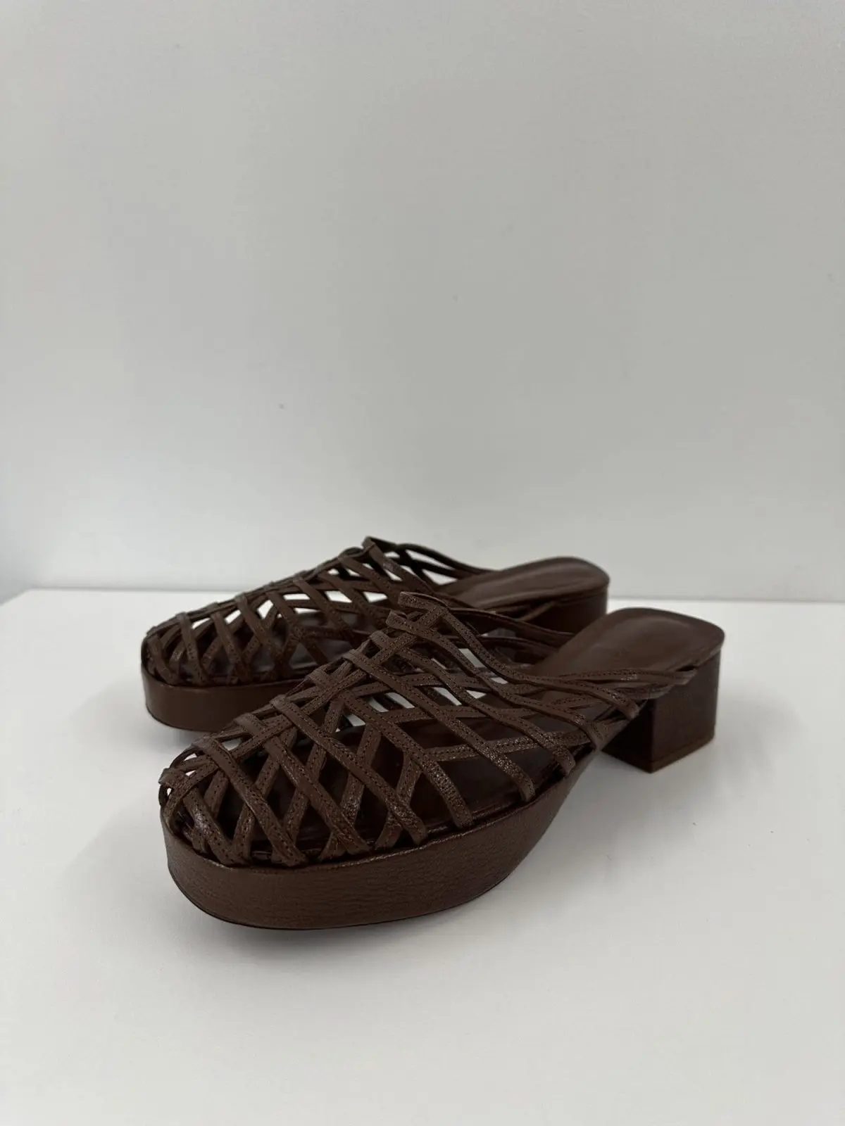 BY FAR caged leather mules