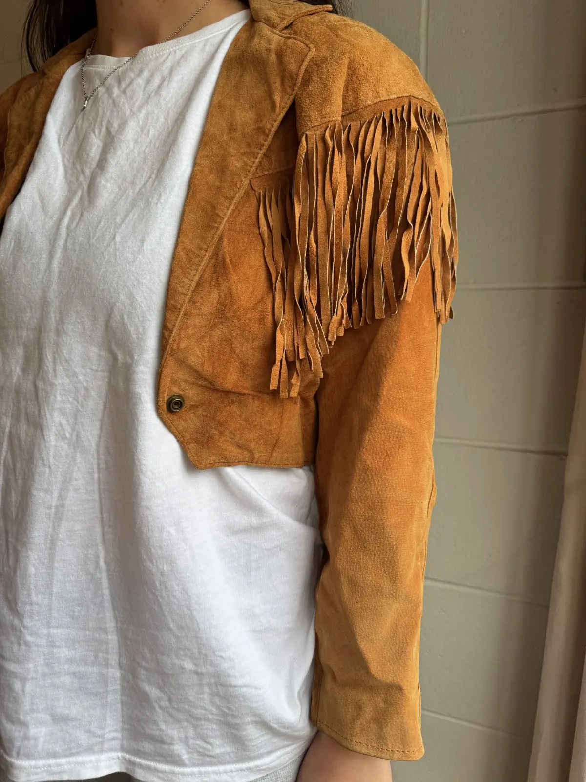 Suede Cropped Fringed Blazer