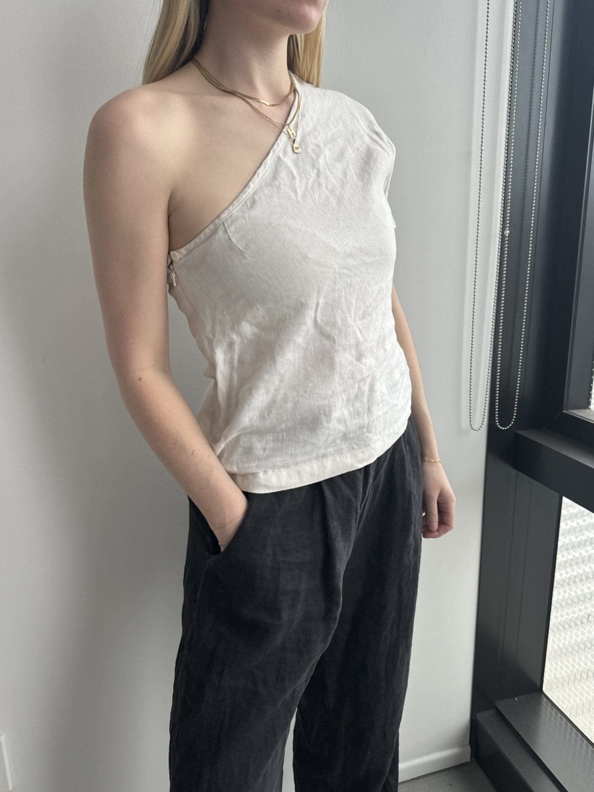 One shoulder Linen top