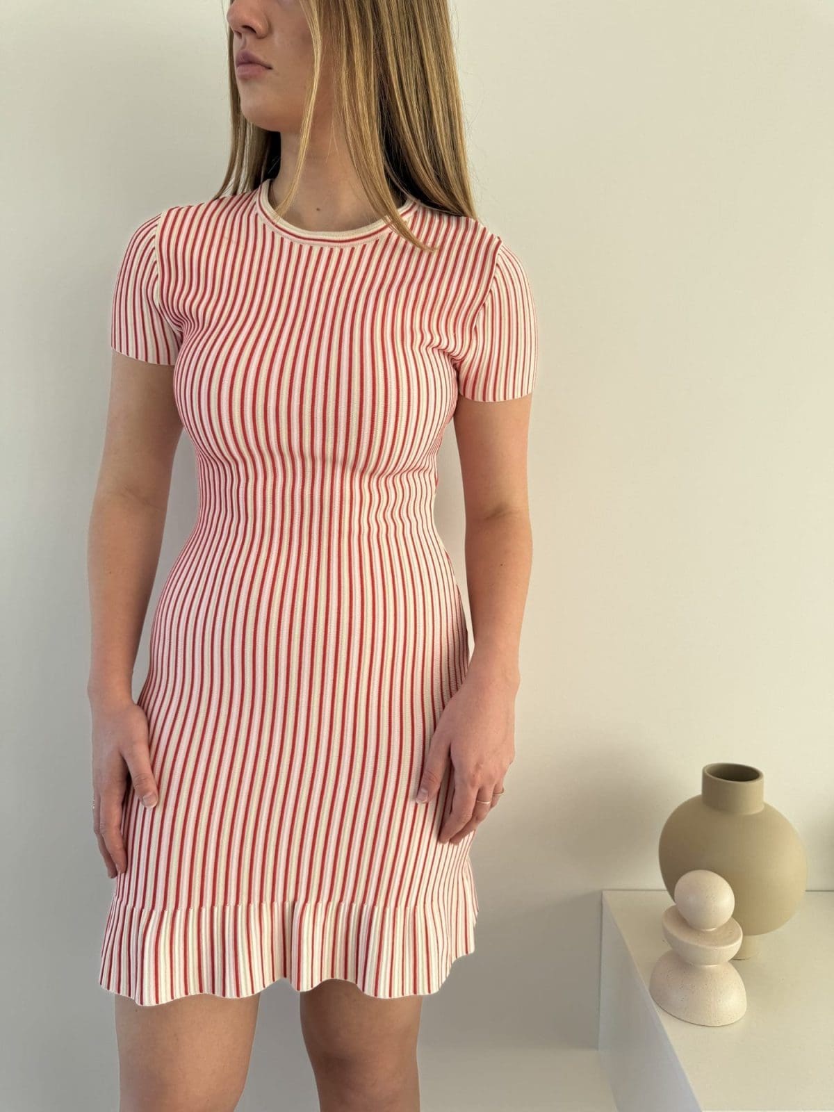 KOOKAI Pink and Red Striped Tight Dress