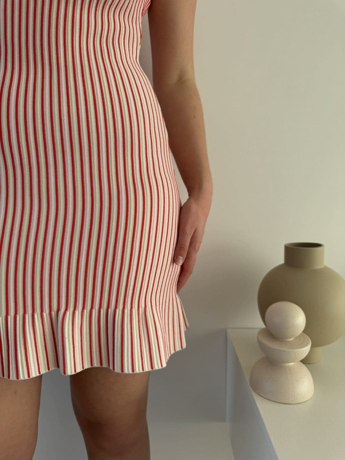 KOOKAI Pink and Red Striped Tight Dress