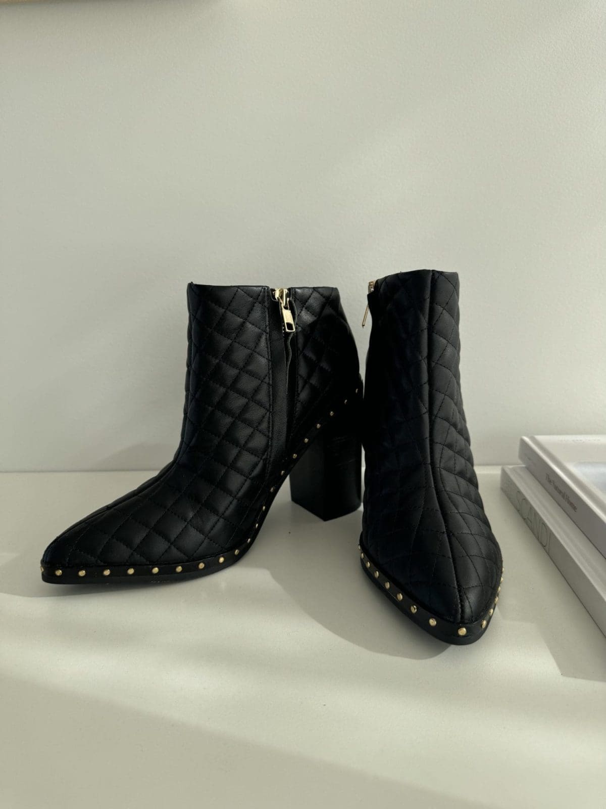 SOLSANA Heeled Boots with Gold Studs