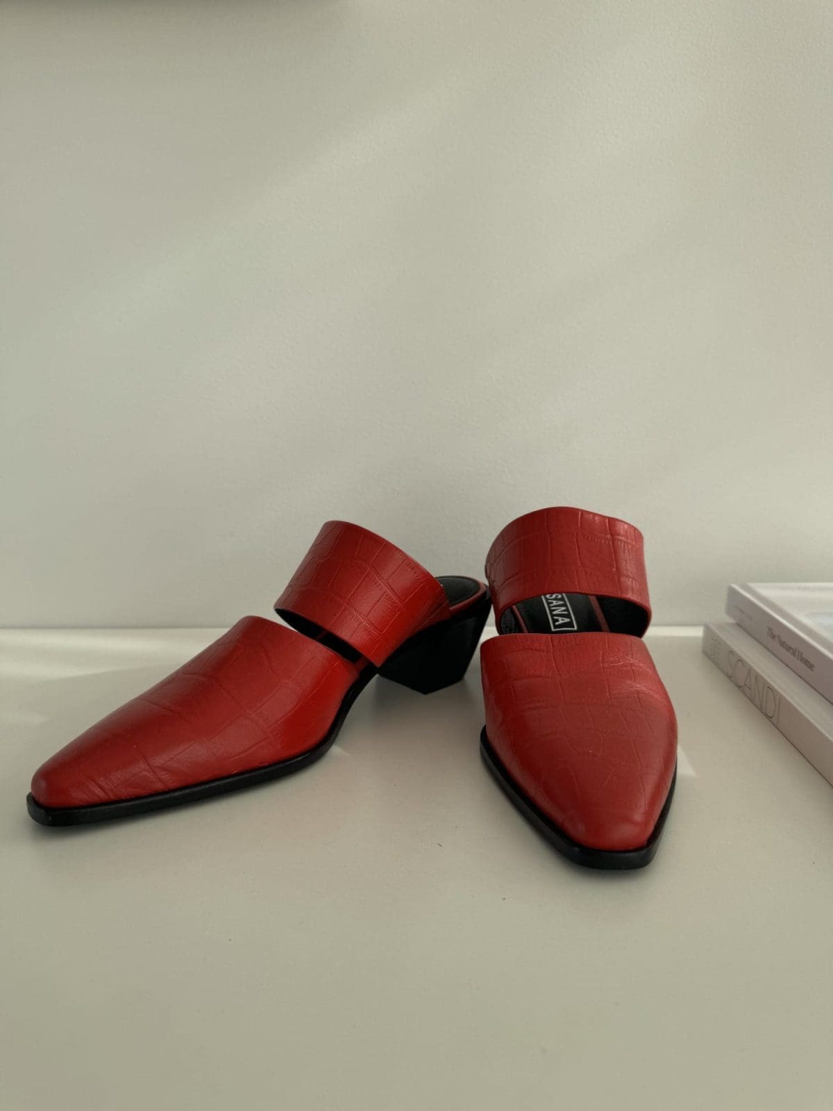 SOLSANA Heeled Red Slides