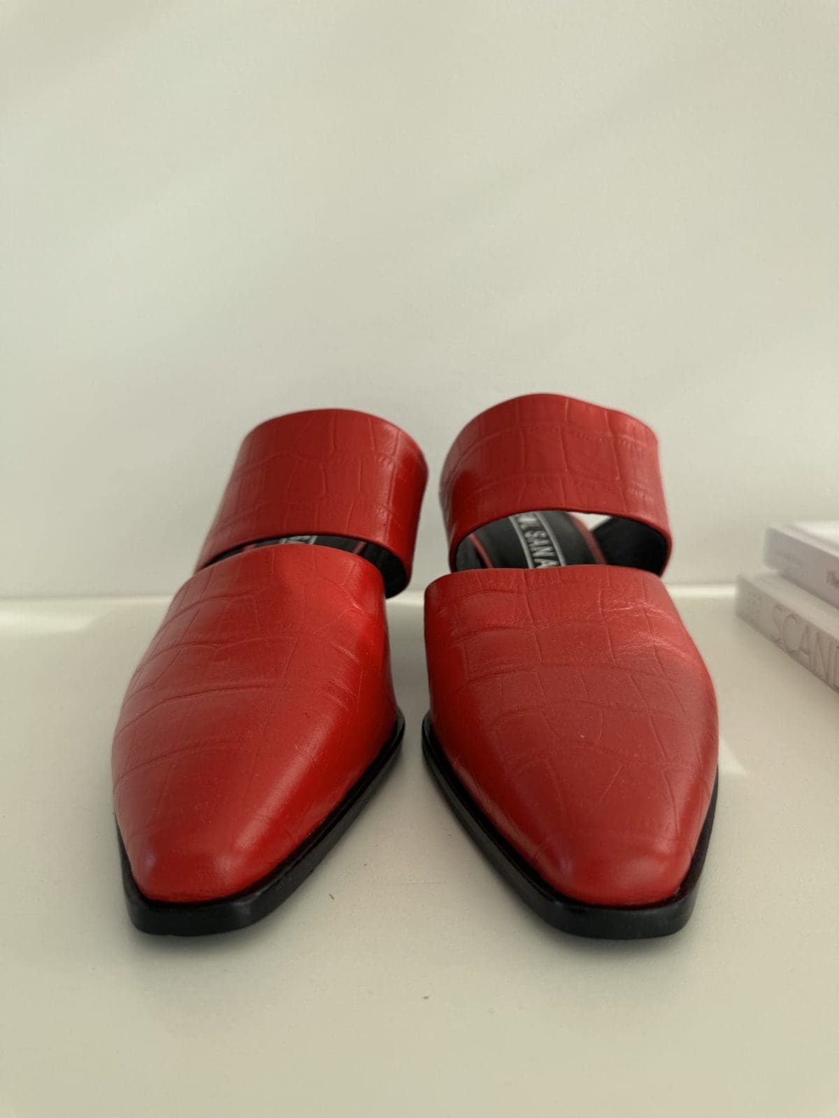 SOLSANA Heeled Red Slides