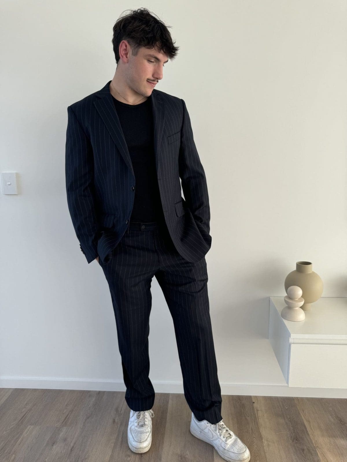 Working Style Mens Blue Pinstripe Suit