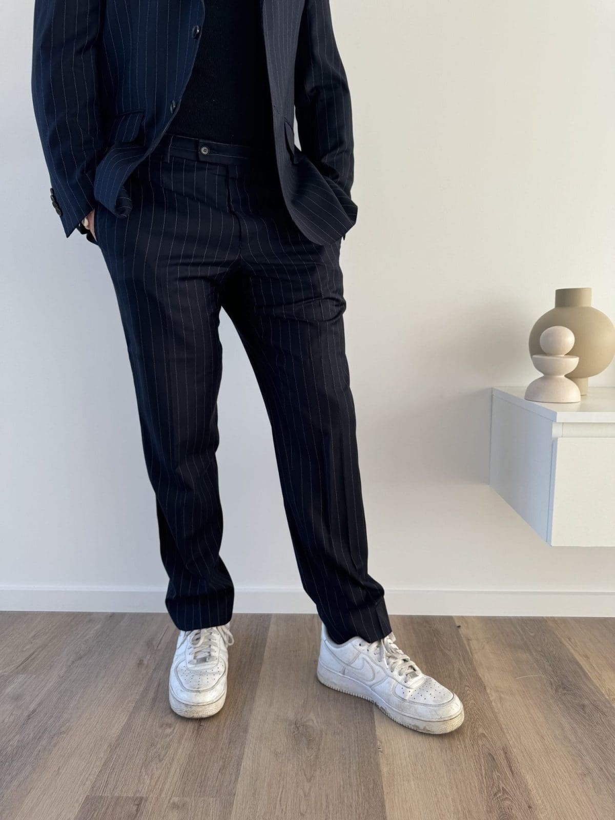 Working Style Mens Blue Pinstripe Suit