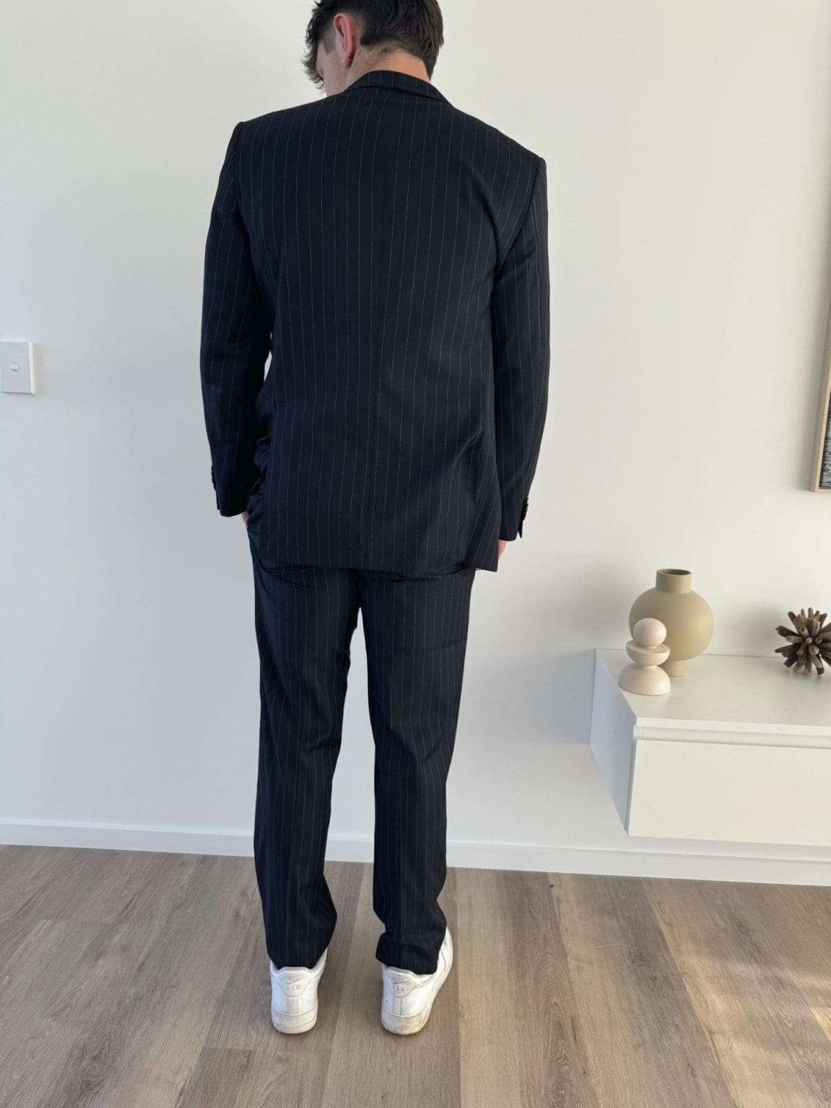 Working Style Mens Blue Pinstripe Suit