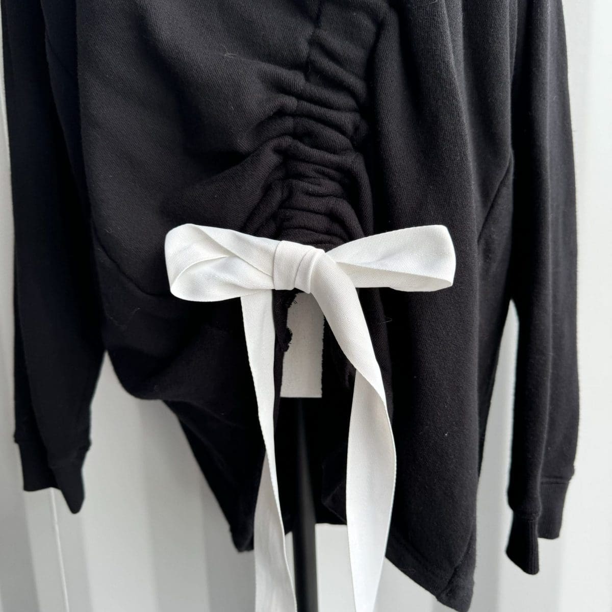 COUNTRY ROAD Black Jumper with Ruching and White Bow