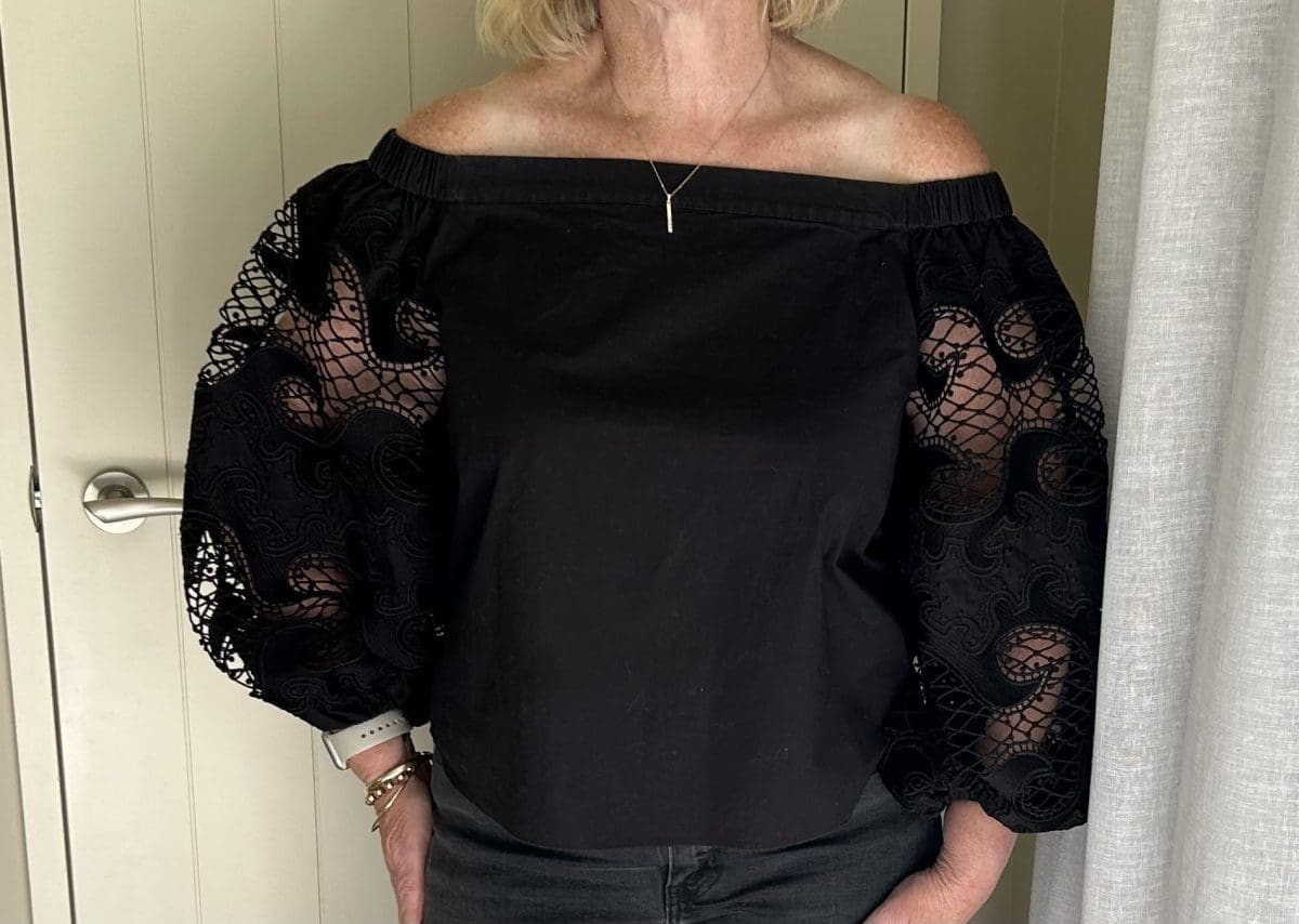 Black Witchery off the shoulder Shirt with embossed puffed sleeves