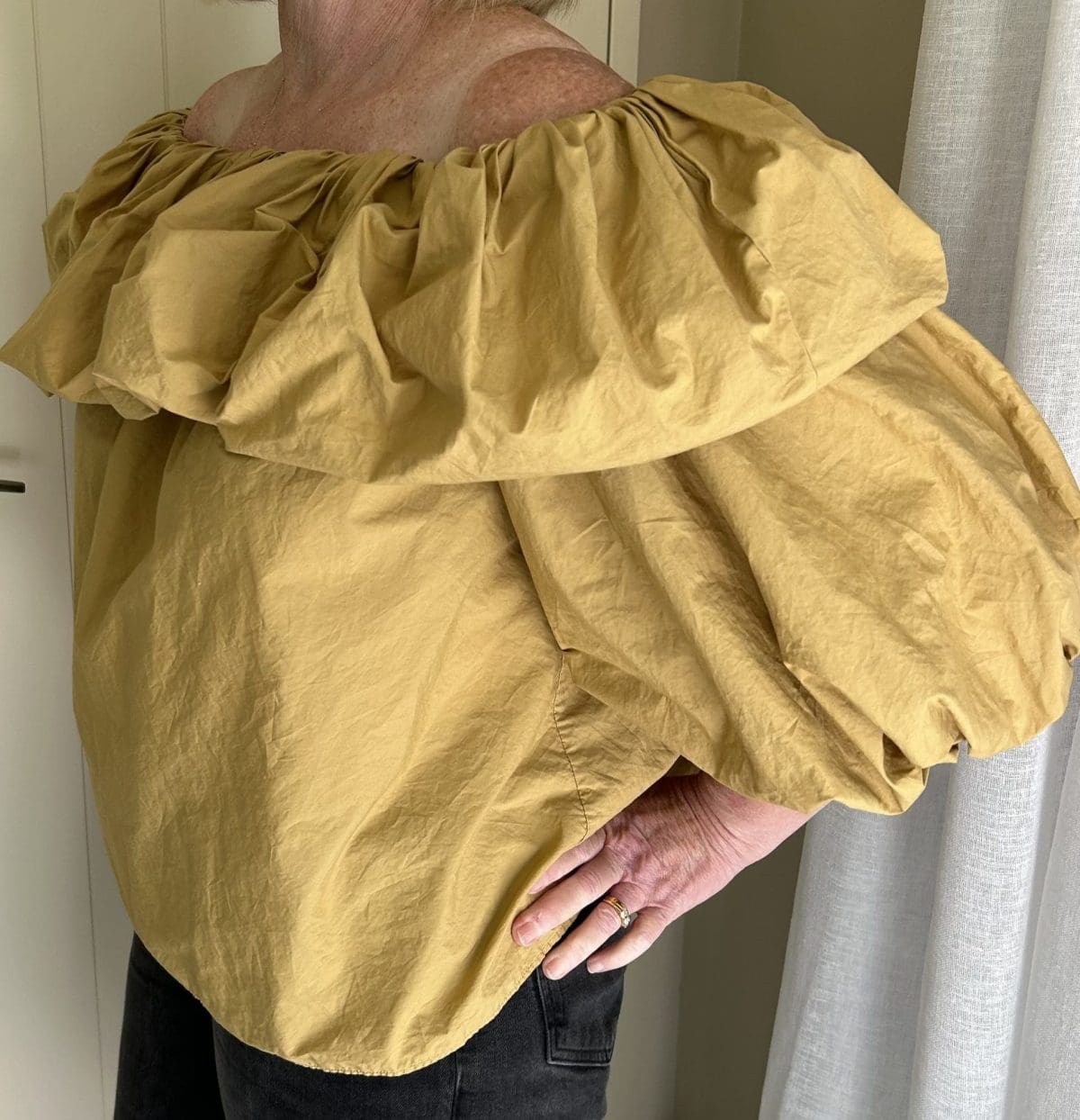 Mustard Country Road off the shoulder Cotton top