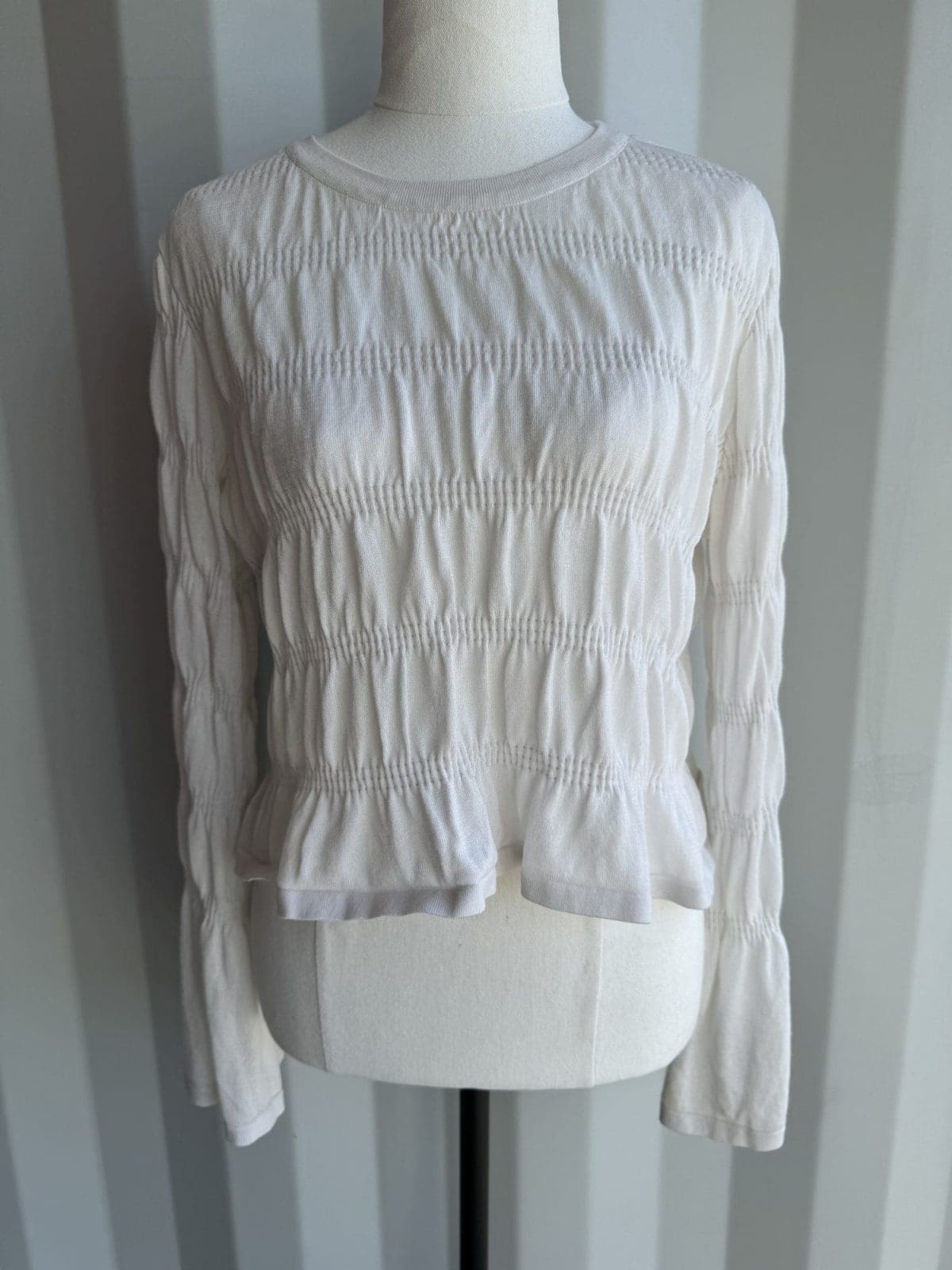 ZARA White Long Sleeve Cropped Ruched Top