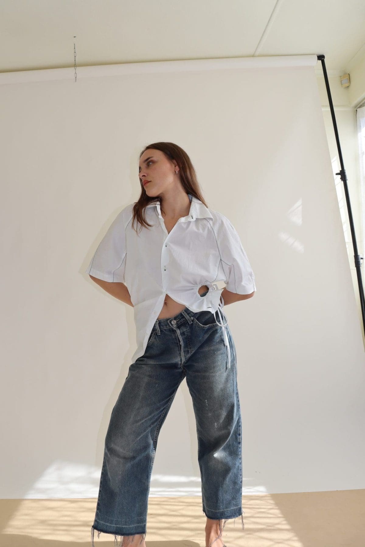 White Asymmetric Curve Shirt