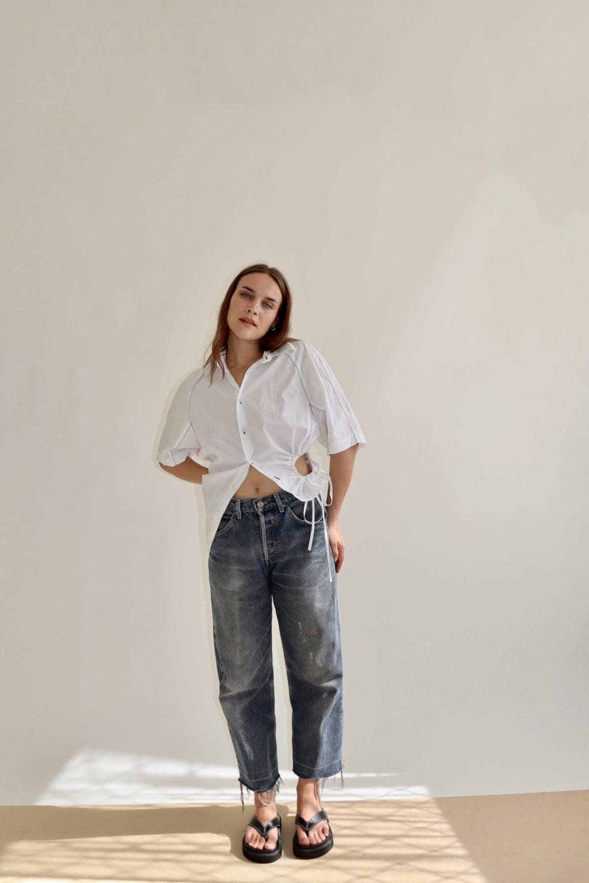 White Asymmetric Curve Shirt